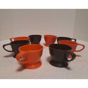 Vtg Solo Cozy Cup Holders Set of 8 Orange/Brown 1970s Retro Plastic Handled Cups